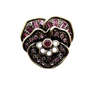 Heidi Daus Light & Dark Purple Crystal Pansy Flower Bronze Ring Size 6